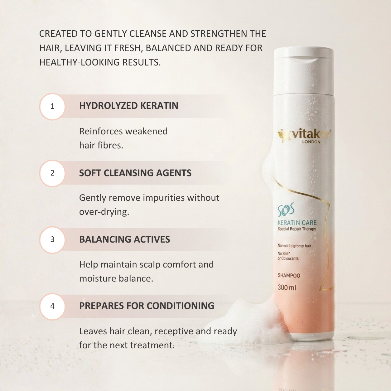 SOS Keratin Care Shampoo - For normal to greasy hair 300ml - Image 2